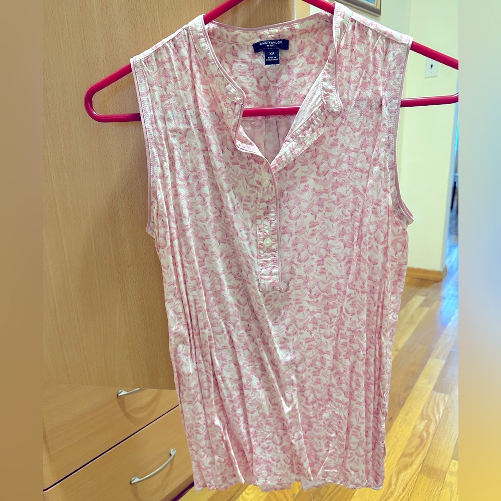 Ann Taylor Petite Pink White Tank Blouse